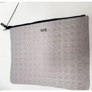 FLYTE Zip Krystyna Computer Sleeve Bag Quilted Grey Black/Grey Stripe Pouch NWT